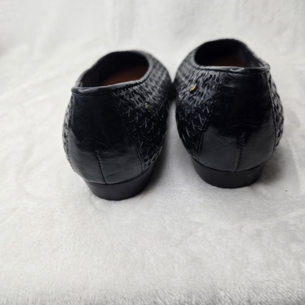 Etienne Aigner Black Woven Leather Lace Flats Almond Toe Shoes Women's 8.5M - Picture 10 of 11